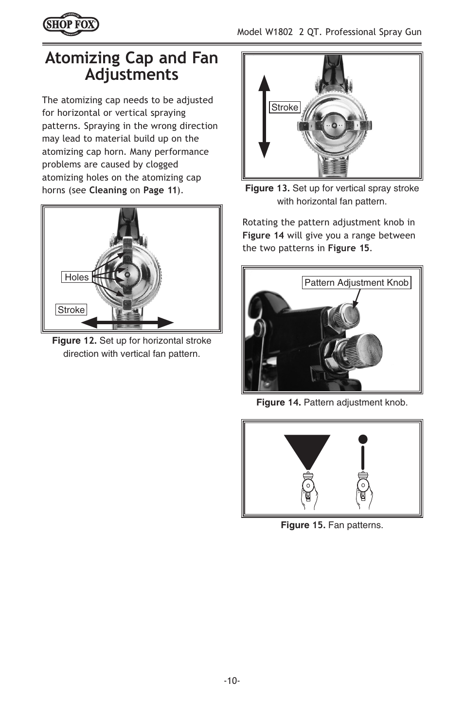 Atomizing cap and fan adjustments | Woodstock 2 QT PROFESSIONAL W1802 User Manual | Page 12 / 24