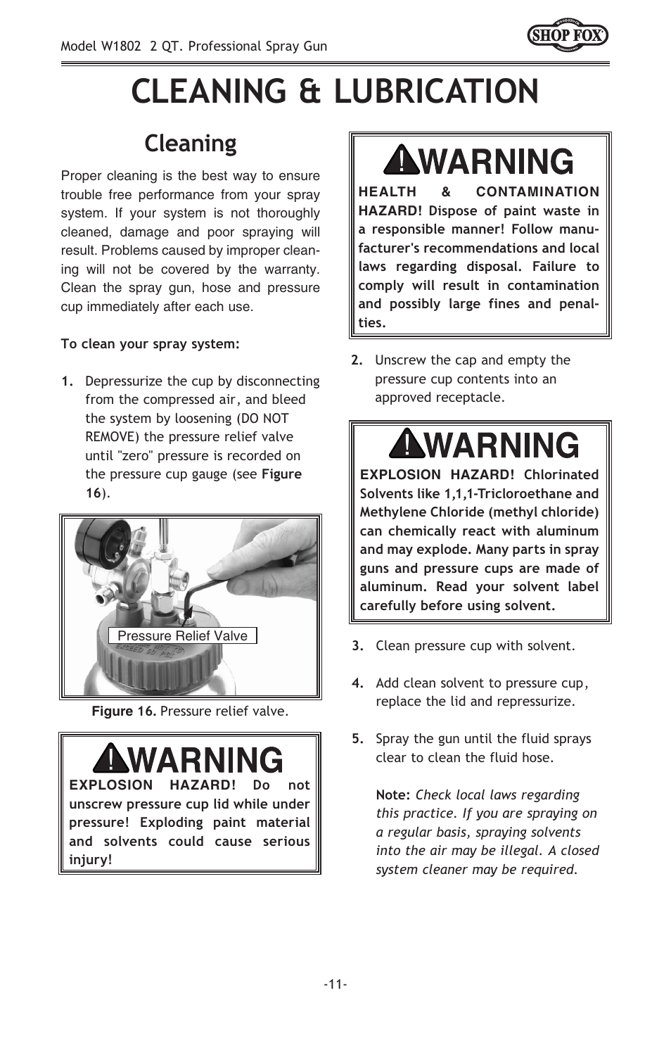 Cleaning & lubrication, Cleaning | Woodstock 2 QT PROFESSIONAL W1802 User Manual | Page 13 / 24