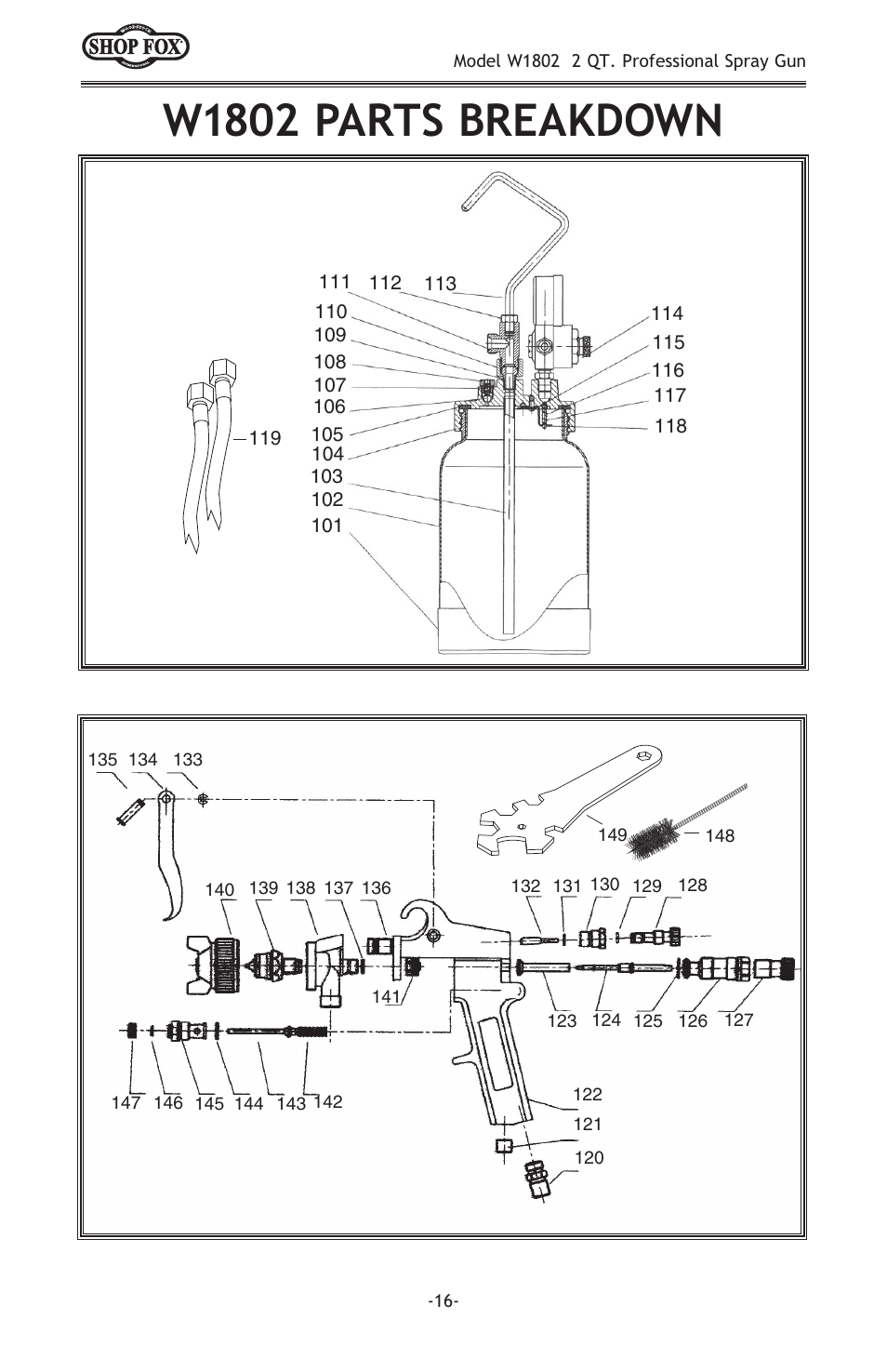 W1802 parts breakdown | Woodstock 2 QT PROFESSIONAL W1802 User Manual | Page 18 / 24