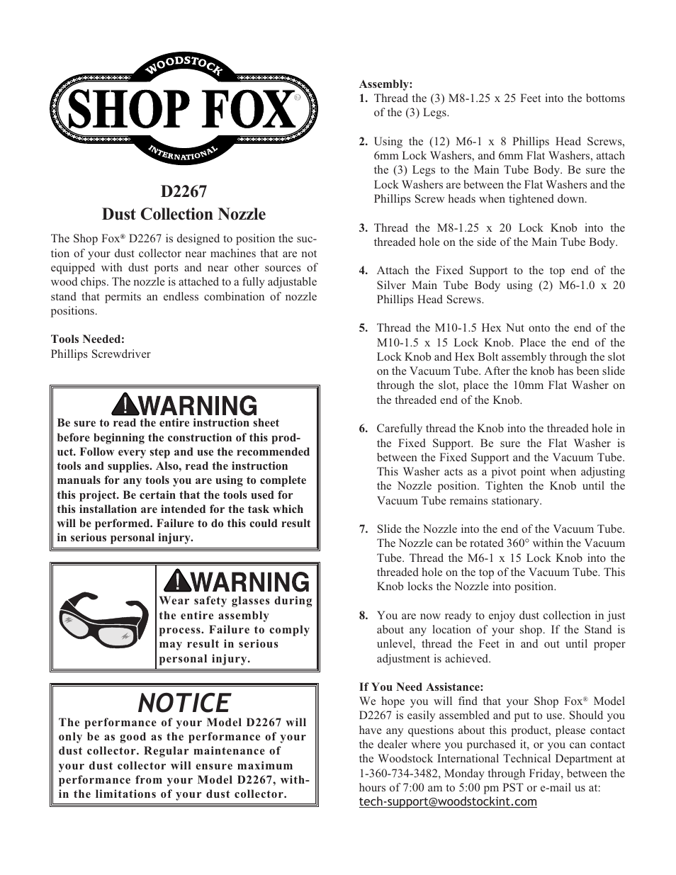 Woodstock SHOP FOX D2267 User Manual | 2 pages