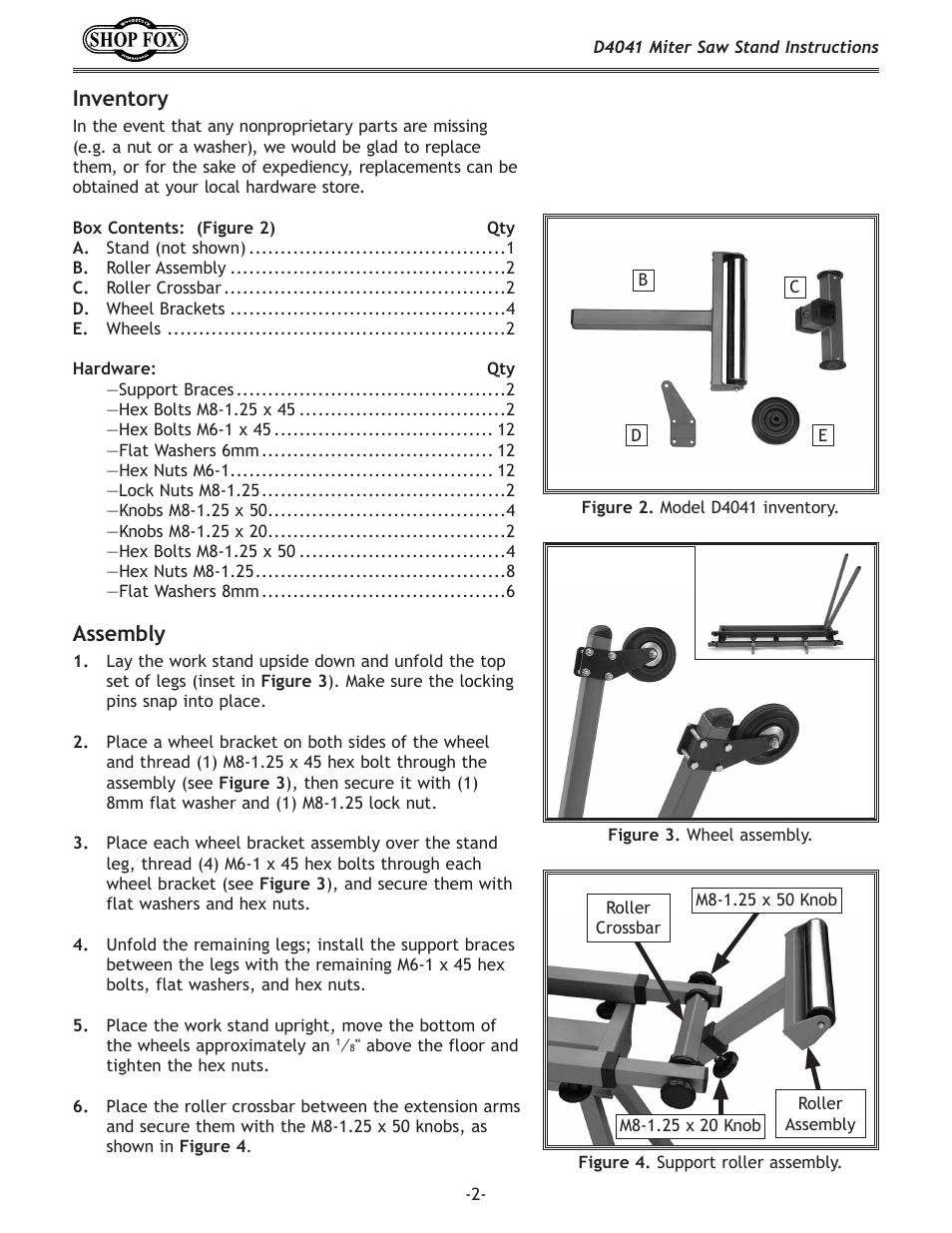 Inventory, Assembly | Woodstock D4041 User Manual | Page 2 / 4