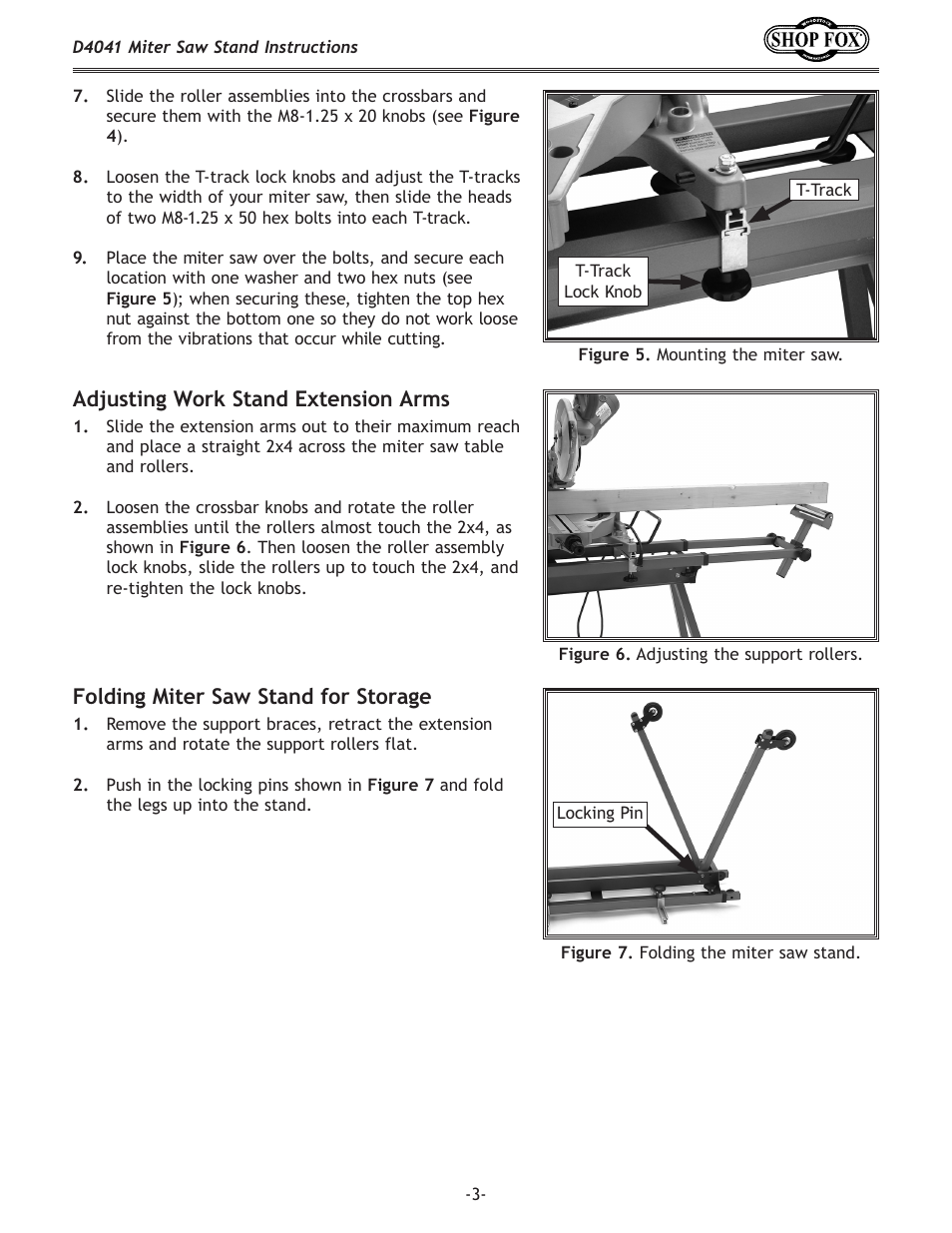 Adjusting work stand extension arms, Folding miter saw stand for storage | Woodstock D4041 User Manual | Page 3 / 4