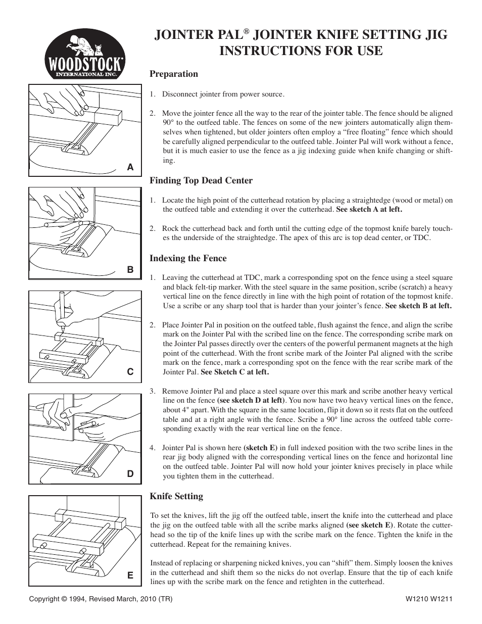 Woodstock JOINTER PAL W1210 User Manual | 1 page