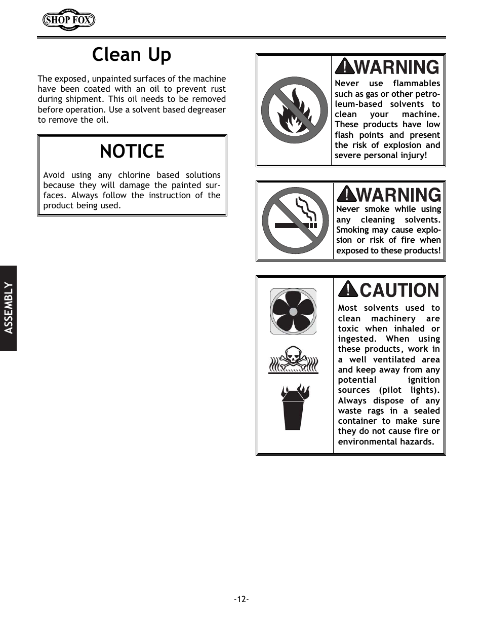 Clean up, Notice | Woodstock SHOP FOX W1686 User Manual | Page 14 / 38