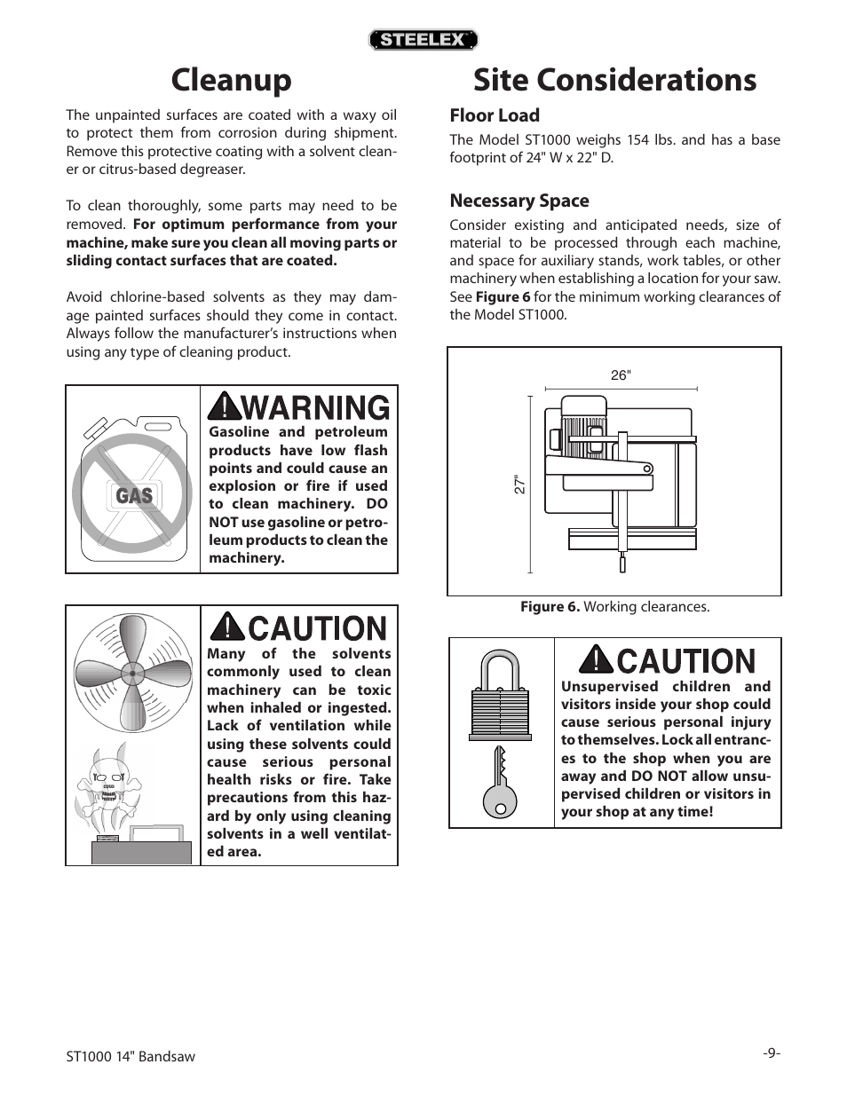 Site considerations cleanup | Woodstock STEELEX ST1000 User Manual | Page 11 / 52