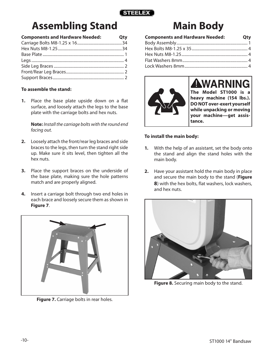 Assembling stand, Main body | Woodstock STEELEX ST1000 User Manual | Page 12 / 52