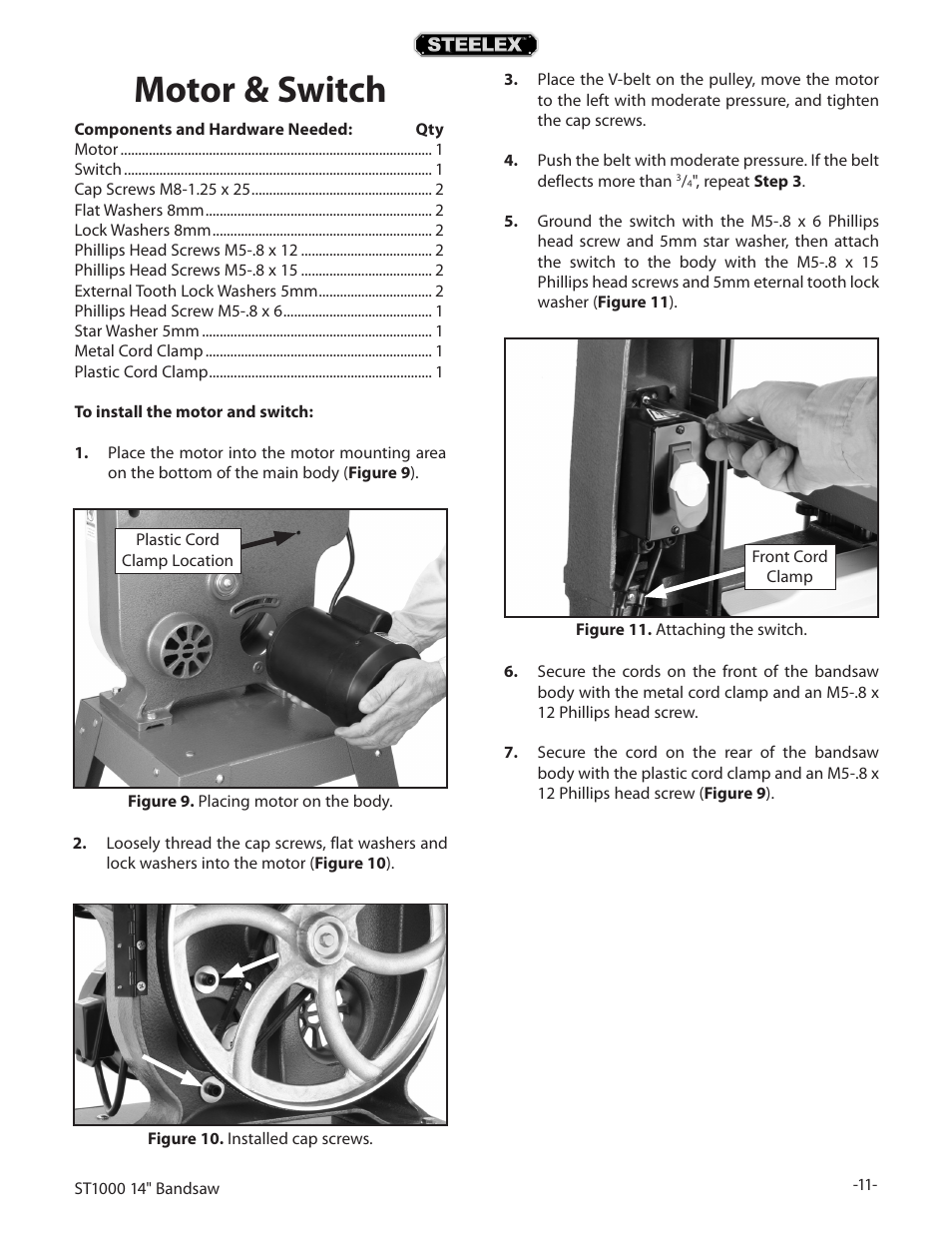 Motor & switch | Woodstock STEELEX ST1000 User Manual | Page 13 / 52