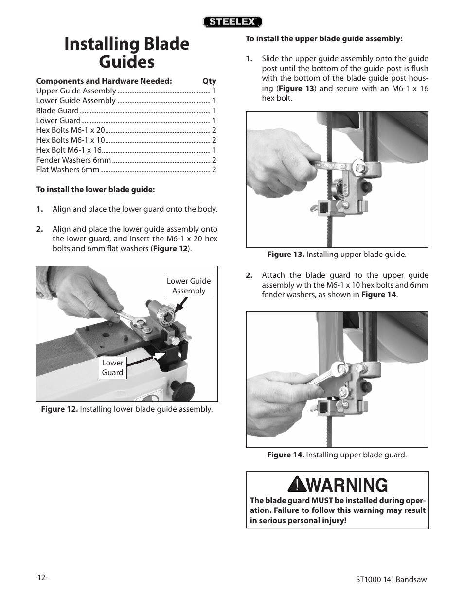 Installing blade guides | Woodstock STEELEX ST1000 User Manual | Page 14 / 52