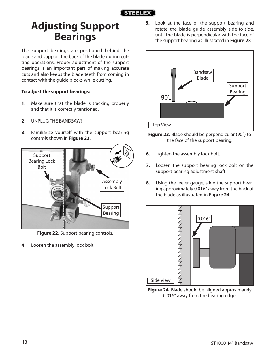 Adjusting support bearings | Woodstock STEELEX ST1000 User Manual | Page 20 / 52