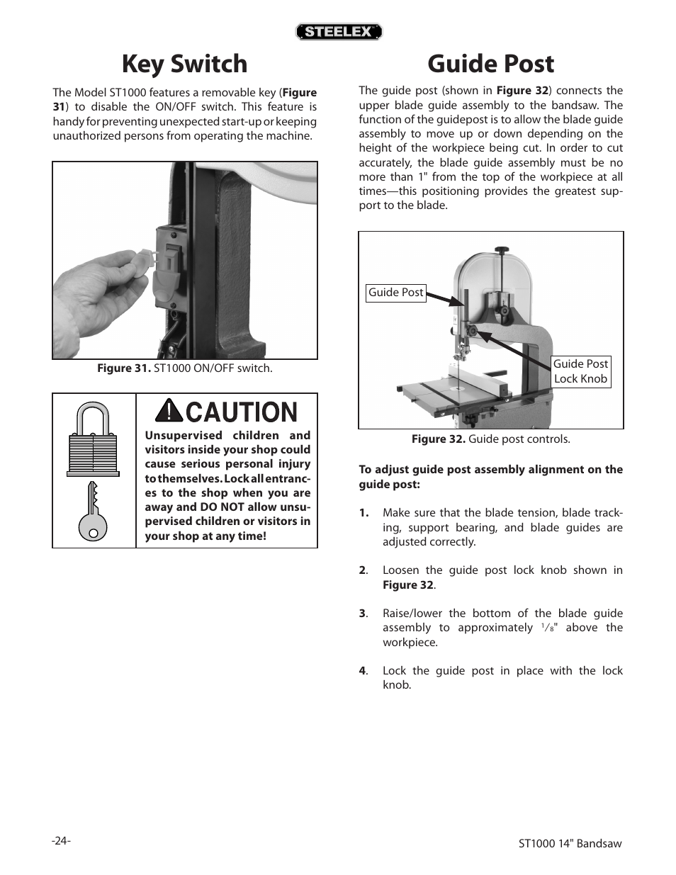 Key switch, Guide post | Woodstock STEELEX ST1000 User Manual | Page 26 / 52