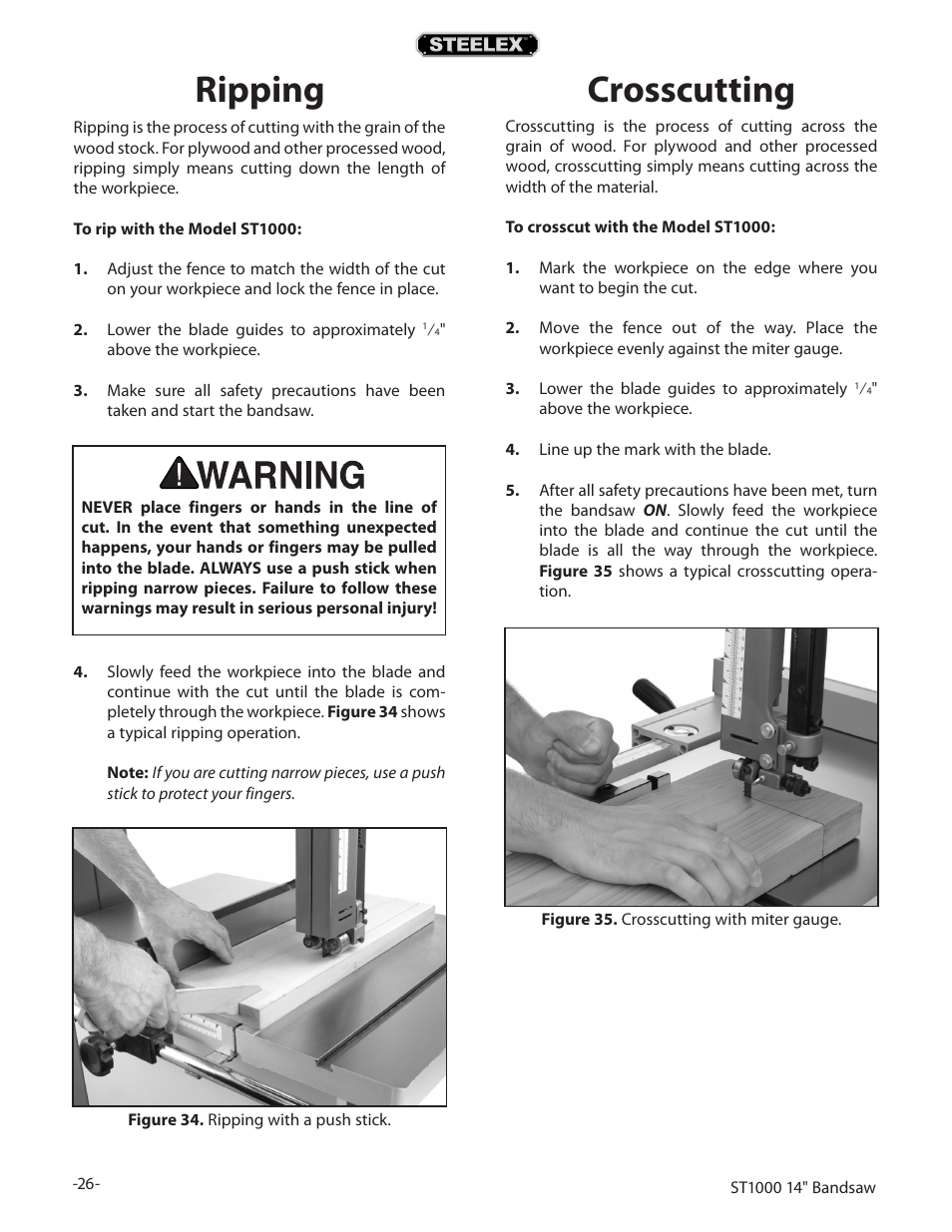 Ripping, Crosscutting | Woodstock STEELEX ST1000 User Manual | Page 28 / 52