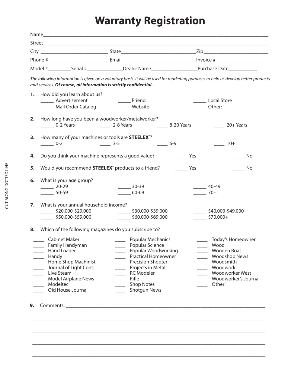 Warranty registration | Woodstock STEELEX ST1000 User Manual | Page 49 / 52