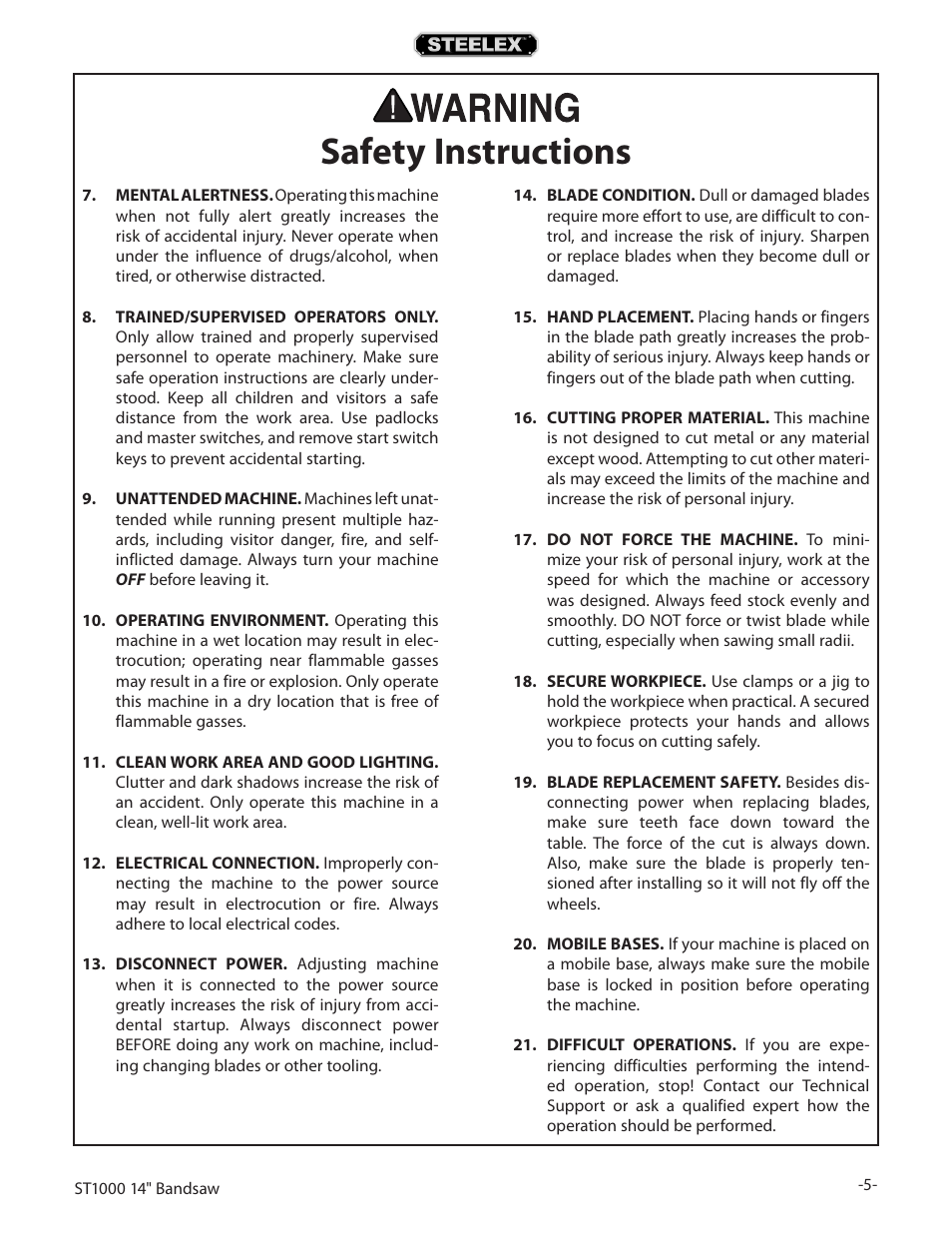 Safety instructions | Woodstock STEELEX ST1000 User Manual | Page 7 / 52