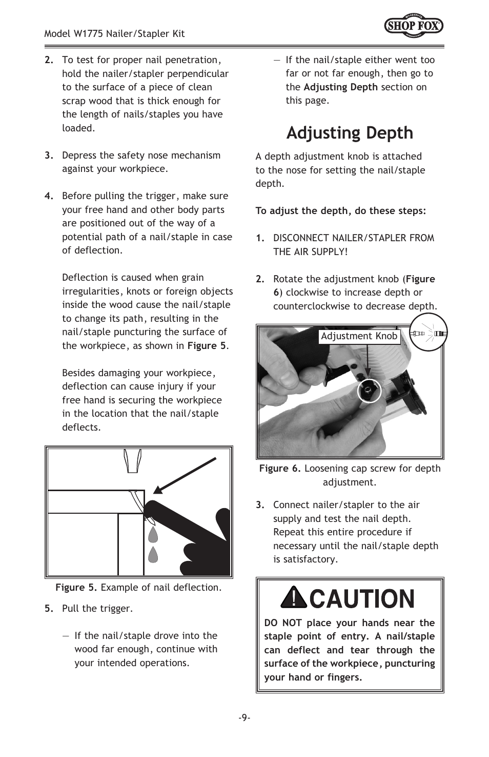 Adjusting depth | Woodstock NAILER/STAPLER KIT W1775 User Manual | Page 11 / 20