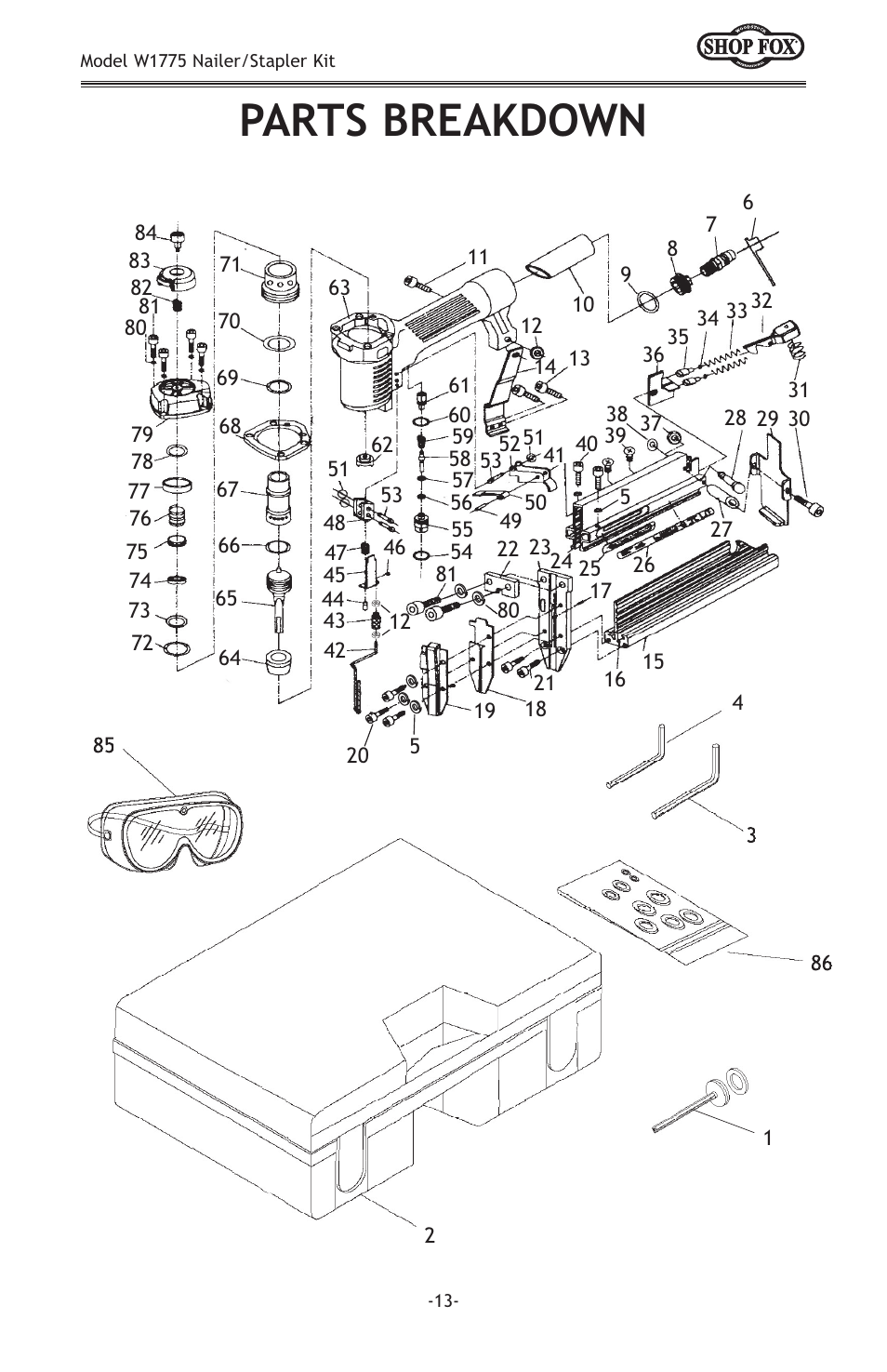 Parts breakdown | Woodstock NAILER/STAPLER KIT W1775 User Manual | Page 15 / 20