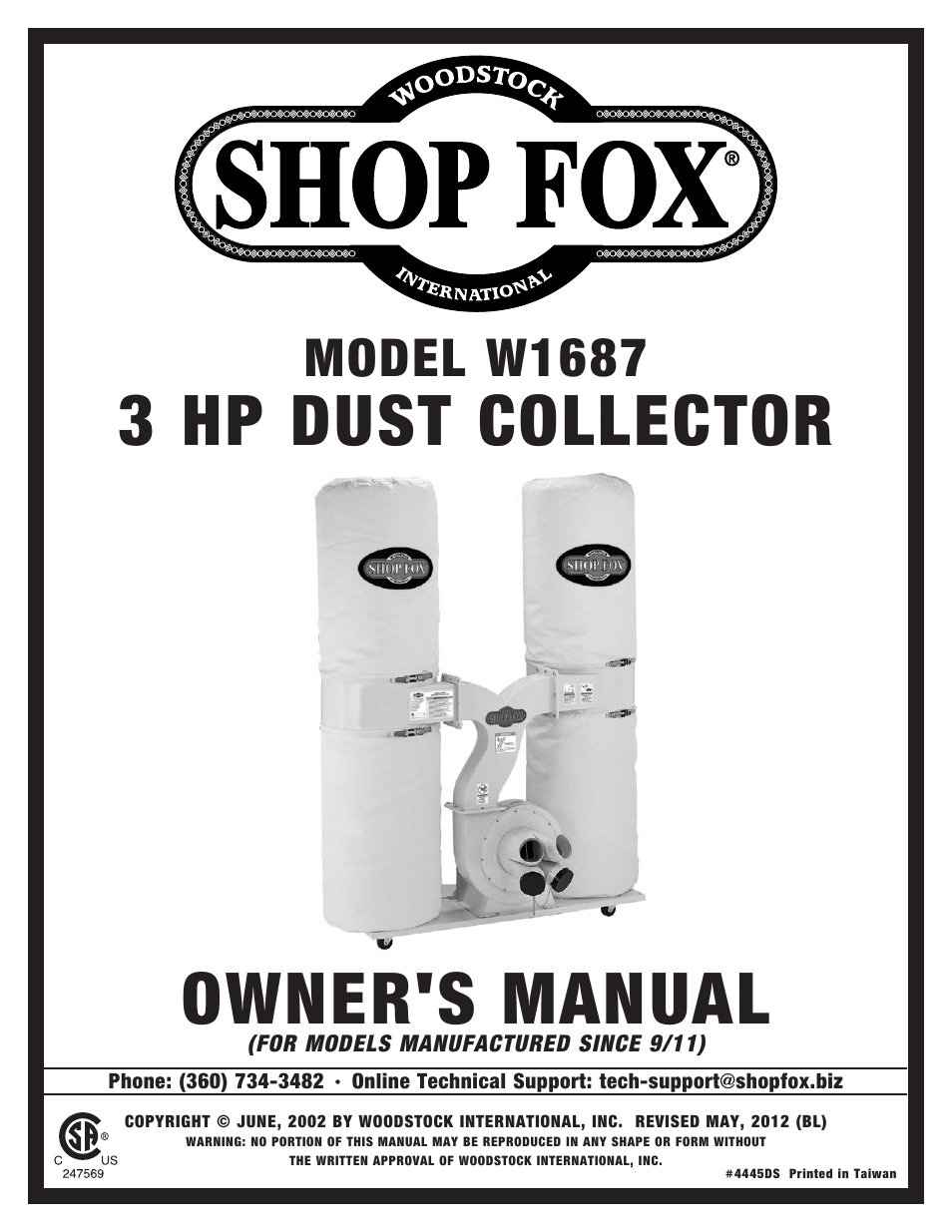 Woodstock SHOP FOX W1687 User Manual | 44 pages
