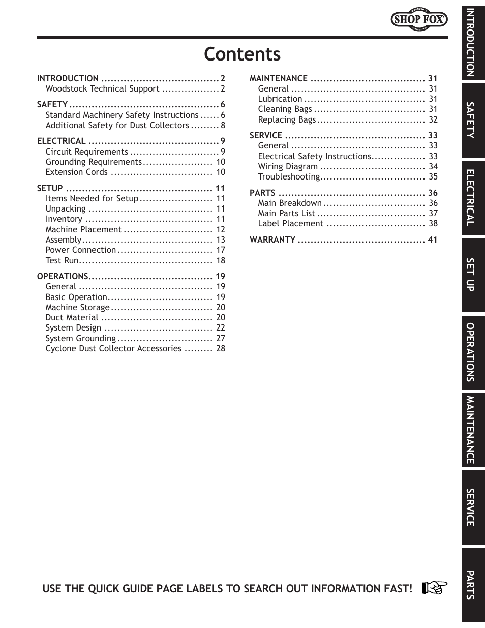 Fek\ekj | Woodstock SHOP FOX W1687 User Manual | Page 3 / 44