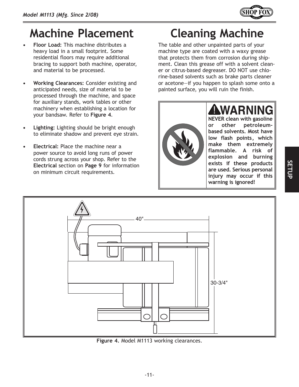 Cleaning.machine, Machine.placement | Woodstock SHOP FOX M1113 User Manual | Page 13 / 60