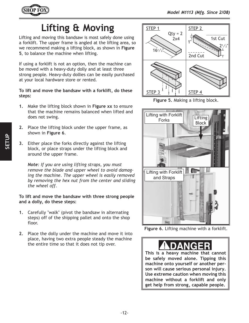 Lifting.&.moving | Woodstock SHOP FOX M1113 User Manual | Page 14 / 60