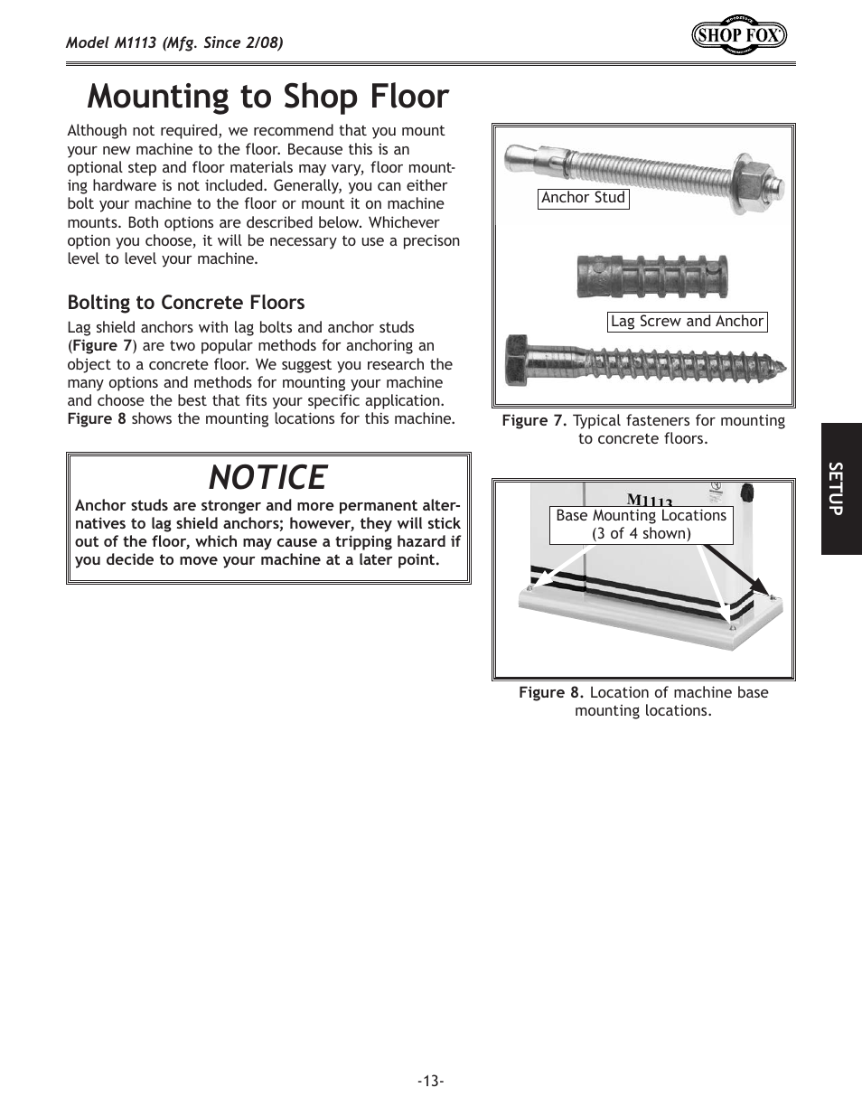 Mounting.to.shop.floor notice | Woodstock SHOP FOX M1113 User Manual | Page 15 / 60