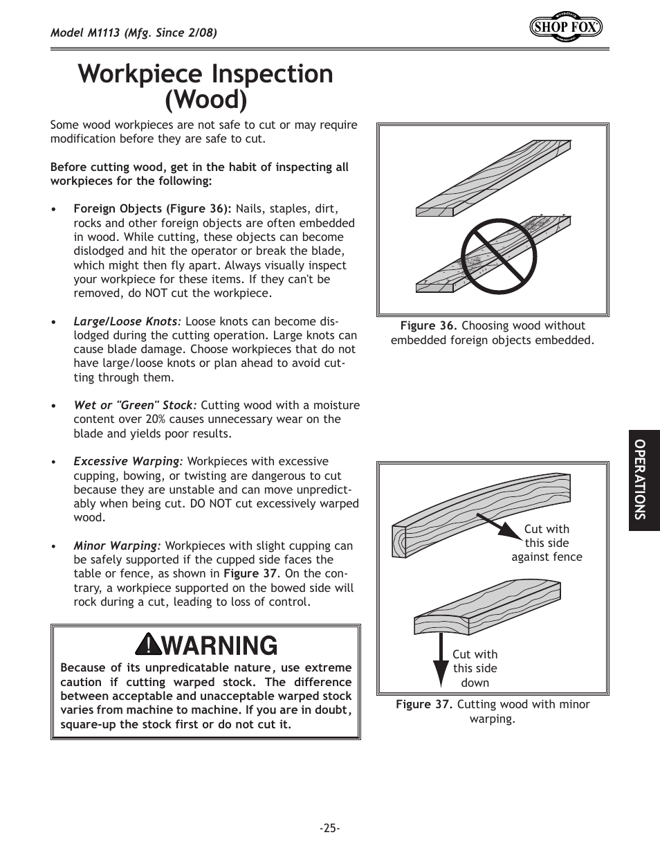 Workpiece.inspection. (wood) | Woodstock SHOP FOX M1113 User Manual | Page 27 / 60