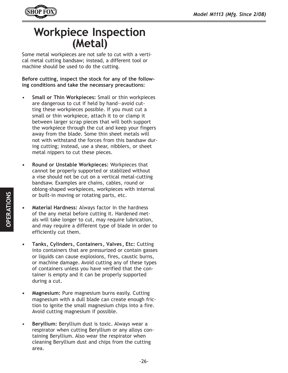 Workpiece.inspection. (metal) | Woodstock SHOP FOX M1113 User Manual | Page 28 / 60