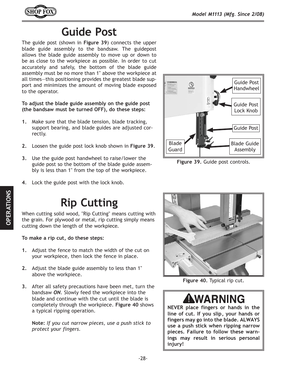 Guide.post, Rip.cutting | Woodstock SHOP FOX M1113 User Manual | Page 30 / 60