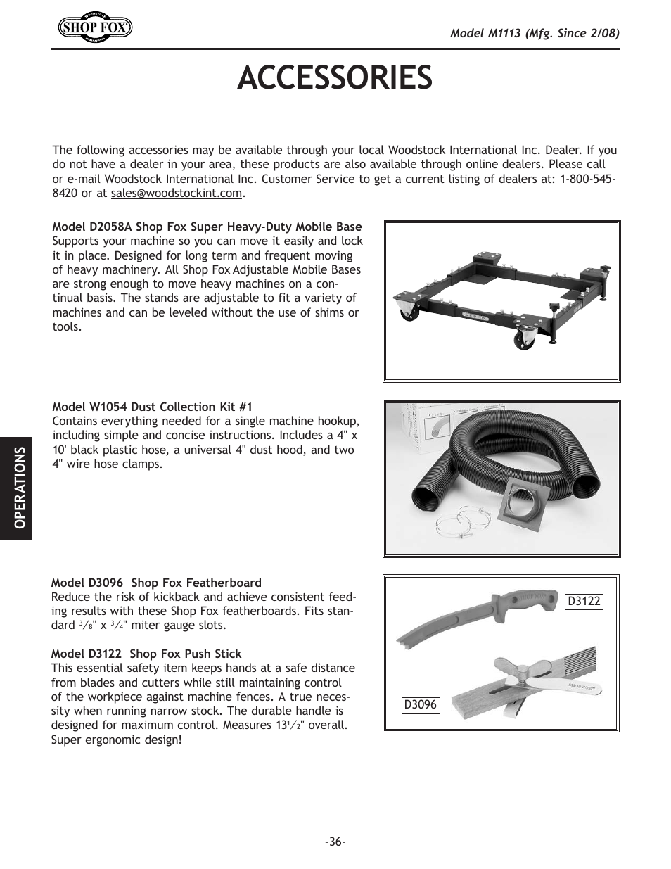 Accessories | Woodstock SHOP FOX M1113 User Manual | Page 38 / 60