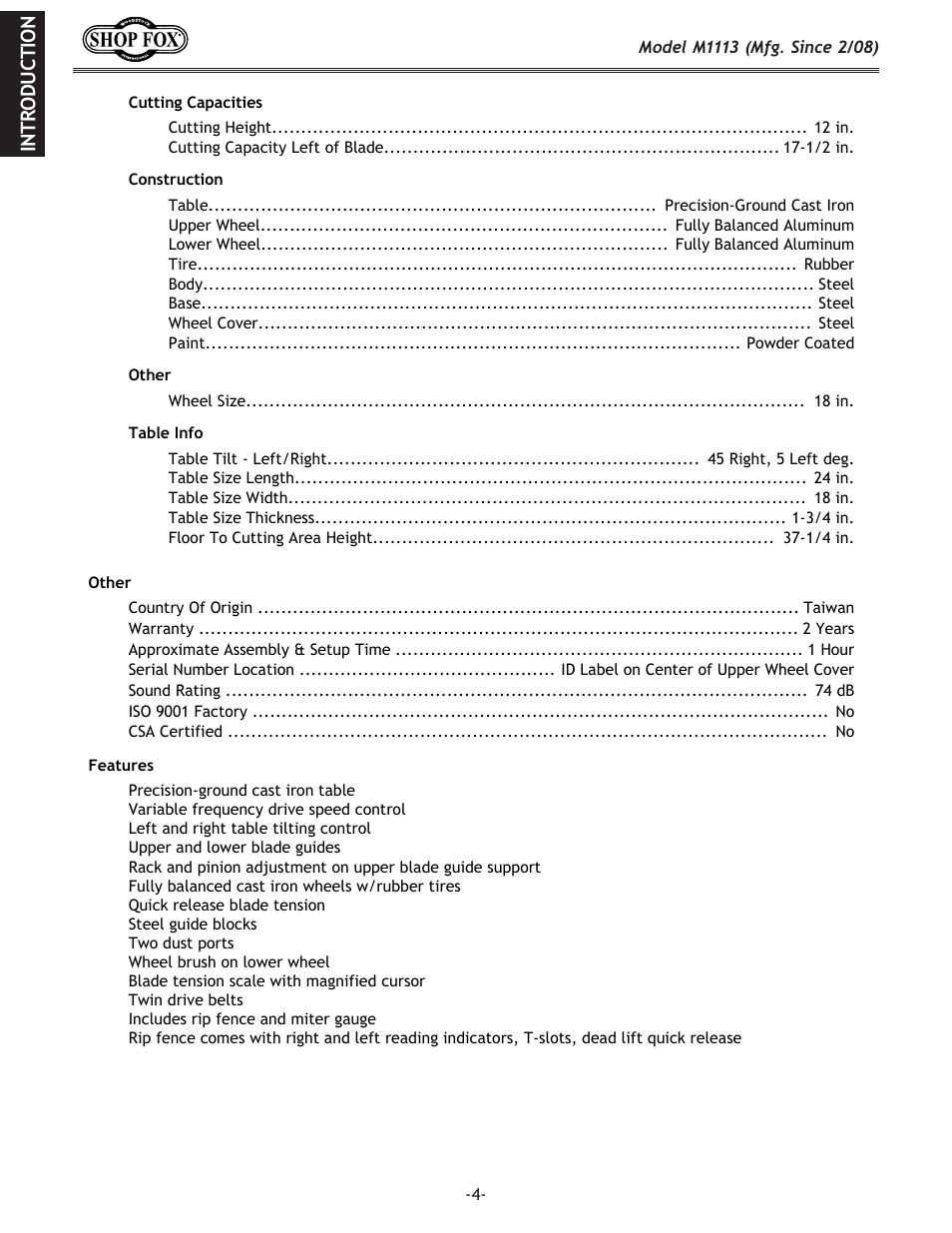 Woodstock SHOP FOX M1113 User Manual | Page 6 / 60