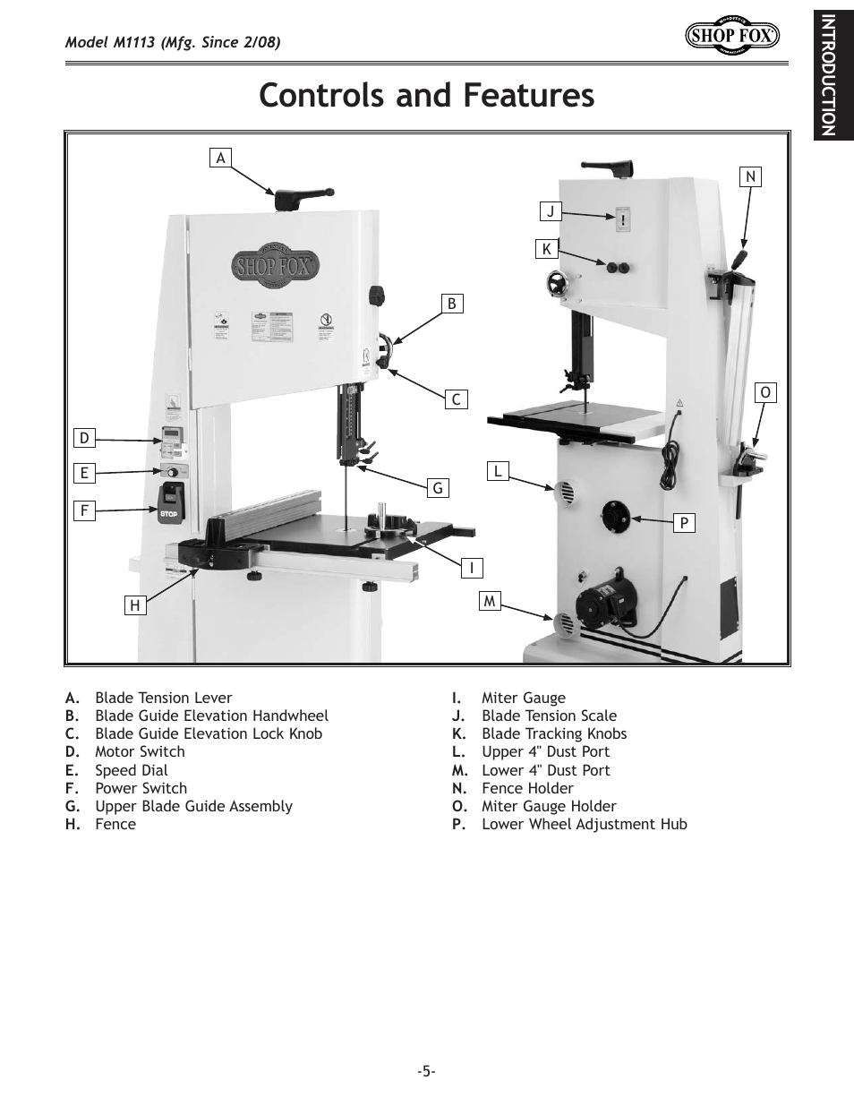 Controls.and.features | Woodstock SHOP FOX M1113 User Manual | Page 7 / 60