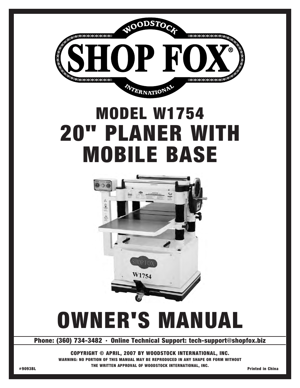 Woodstock SHOP FOX W1754 User Manual | 60 pages