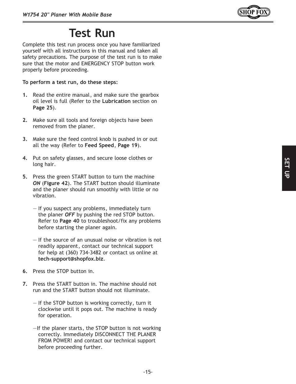 Test run | Woodstock SHOP FOX W1754 User Manual | Page 17 / 60