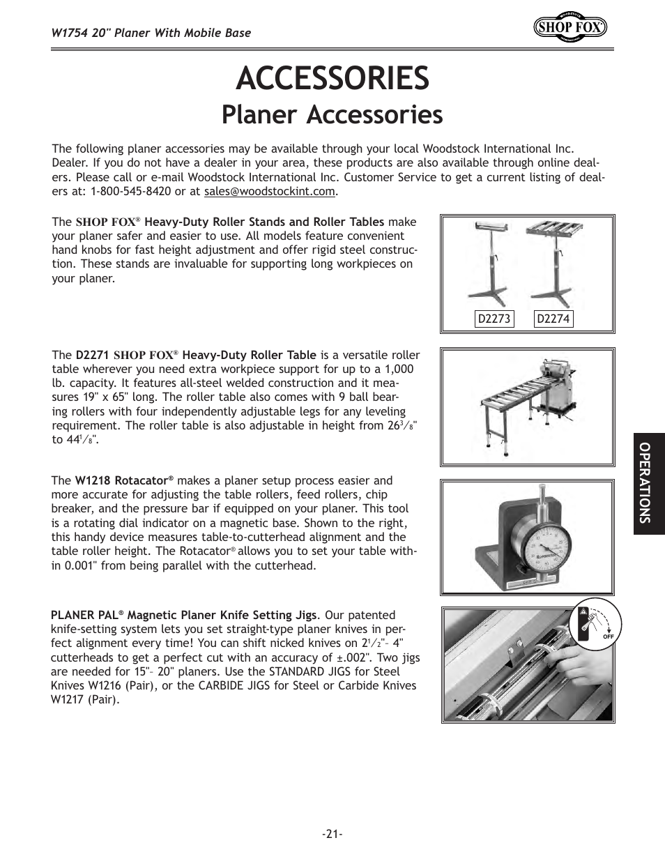 Accessories, Planer accessories | Woodstock SHOP FOX W1754 User Manual | Page 23 / 60