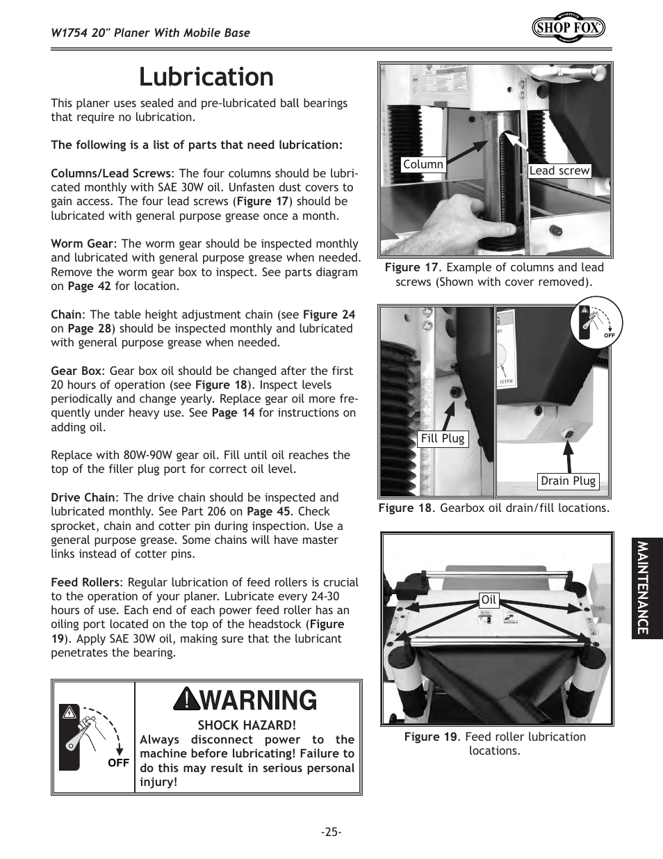 Lubrication | Woodstock SHOP FOX W1754 User Manual | Page 27 / 60