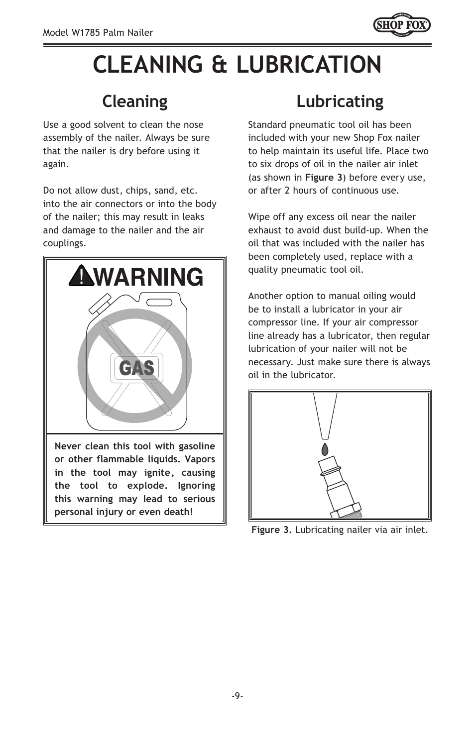 Cleaning & lubrication, Cleaning, Lubricating | Woodstock PALM NAILER W1785 User Manual | Page 11 / 16