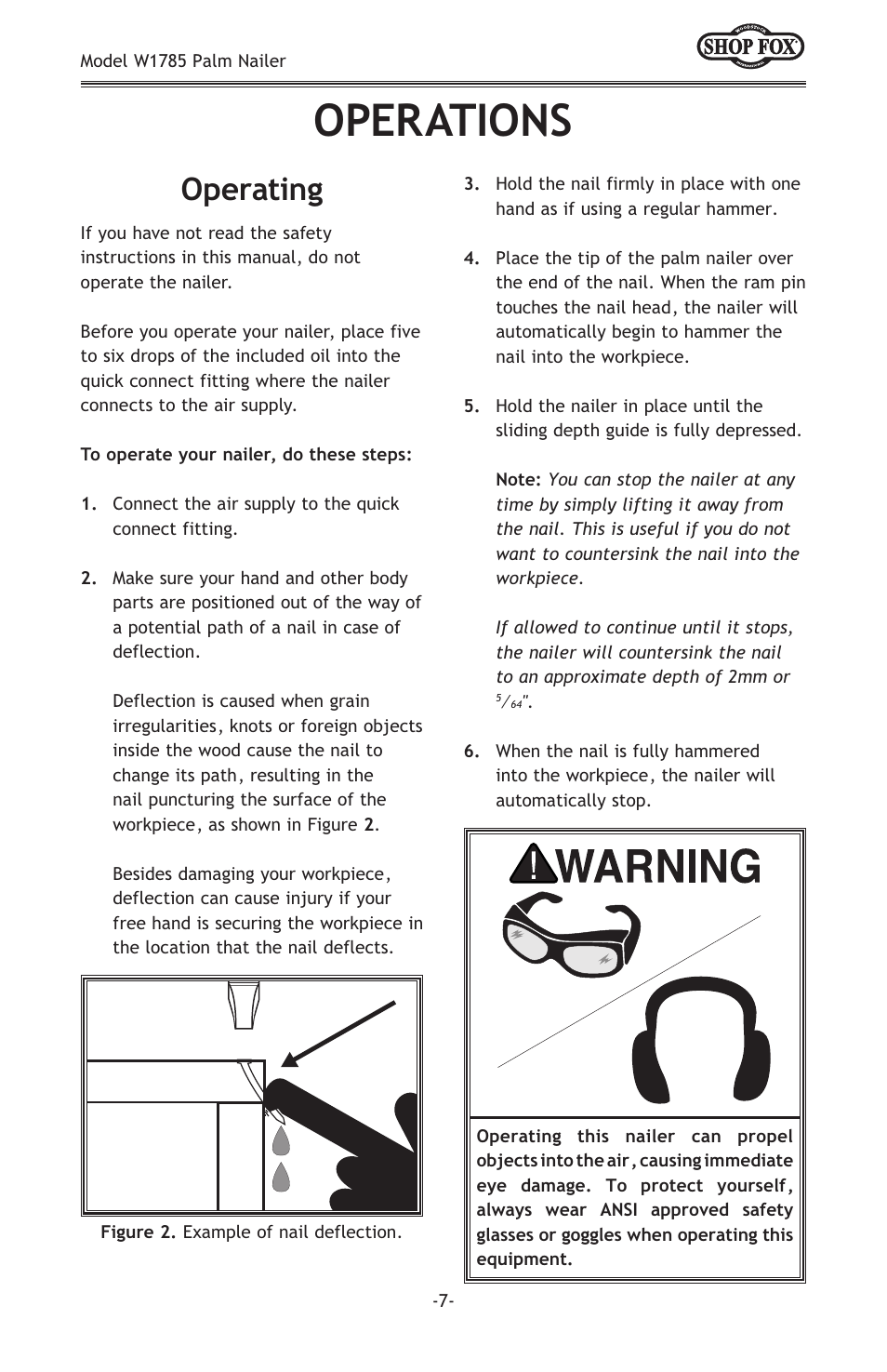 Operations, Operating | Woodstock PALM NAILER W1785 User Manual | Page 9 / 16