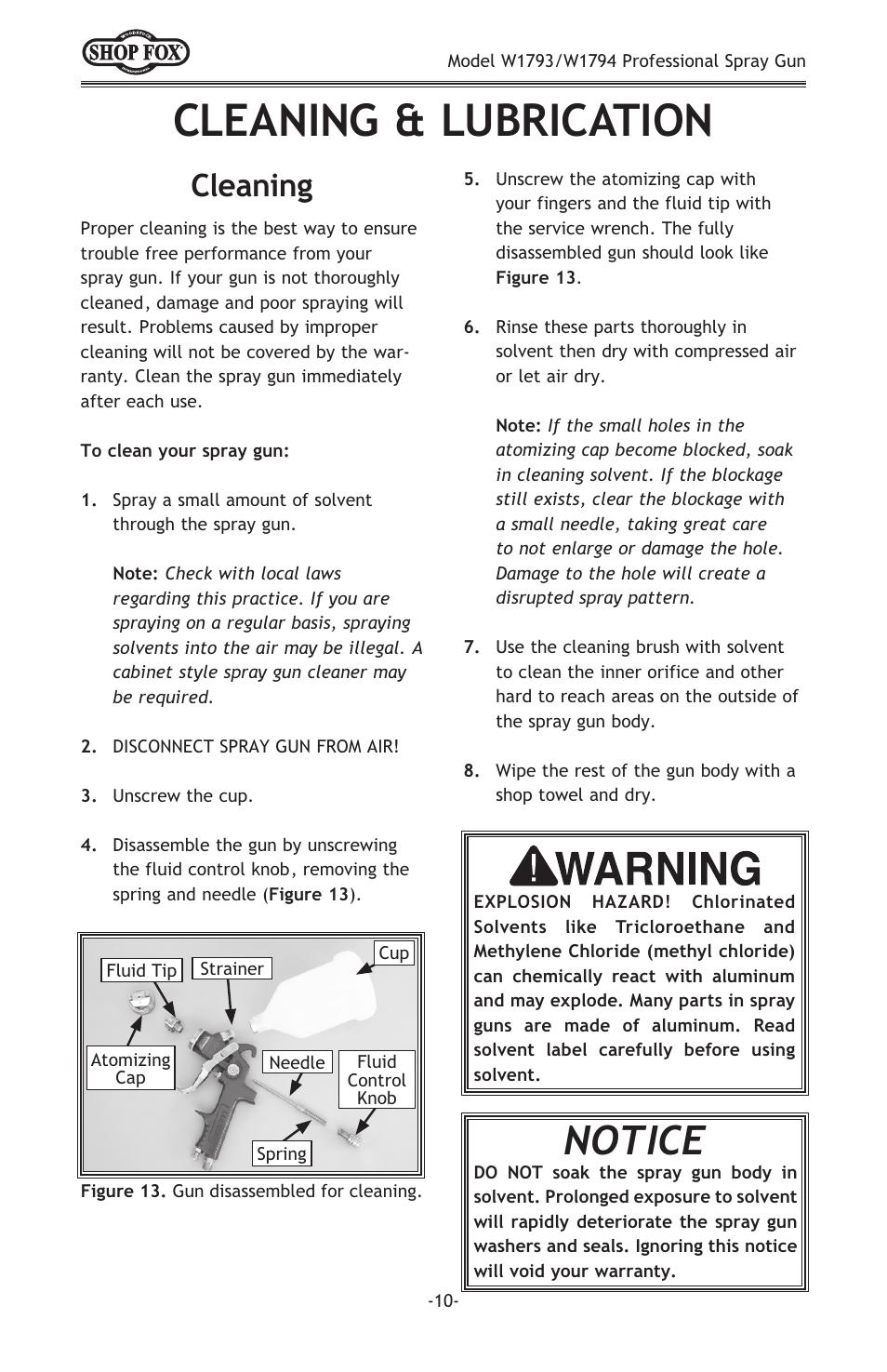 Cleaning & lubrication, Notice, Cleaning | Woodstock LVLP W1794 User Manual | Page 12 / 20