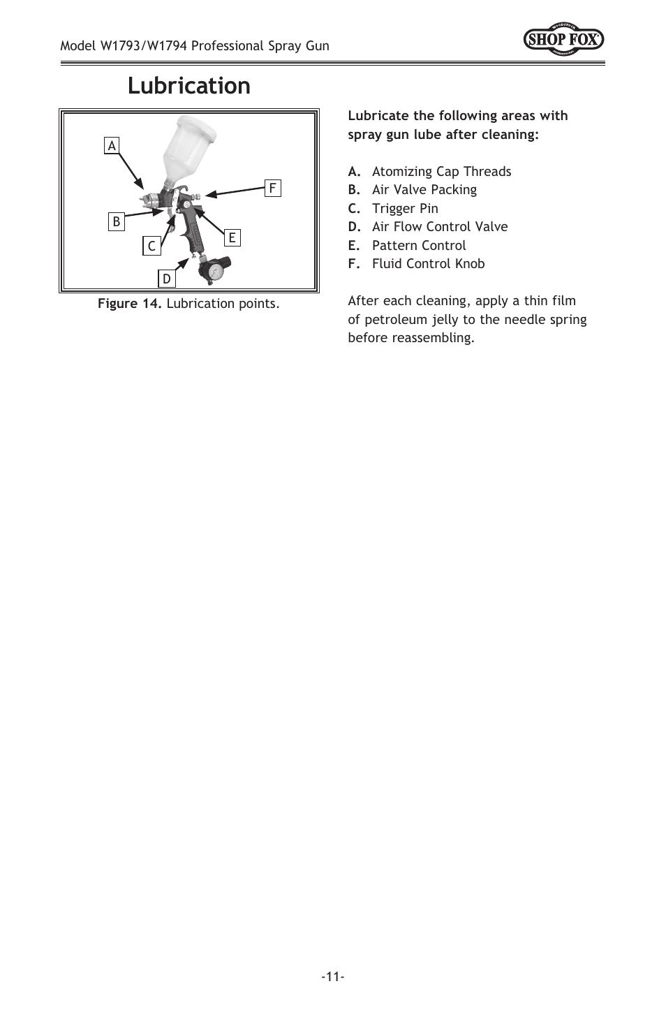 Lubrication | Woodstock LVLP W1794 User Manual | Page 13 / 20