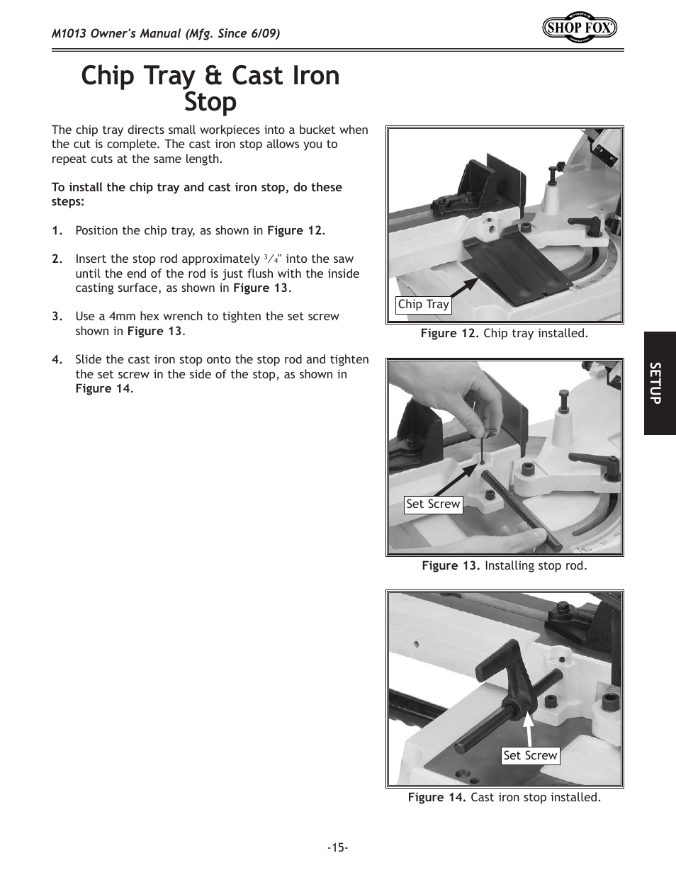 Chip tray & cast iron stop | Woodstock M1013 User Manual | Page 17 / 48
