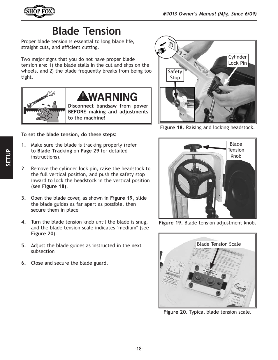 Blade tension | Woodstock M1013 User Manual | Page 20 / 48