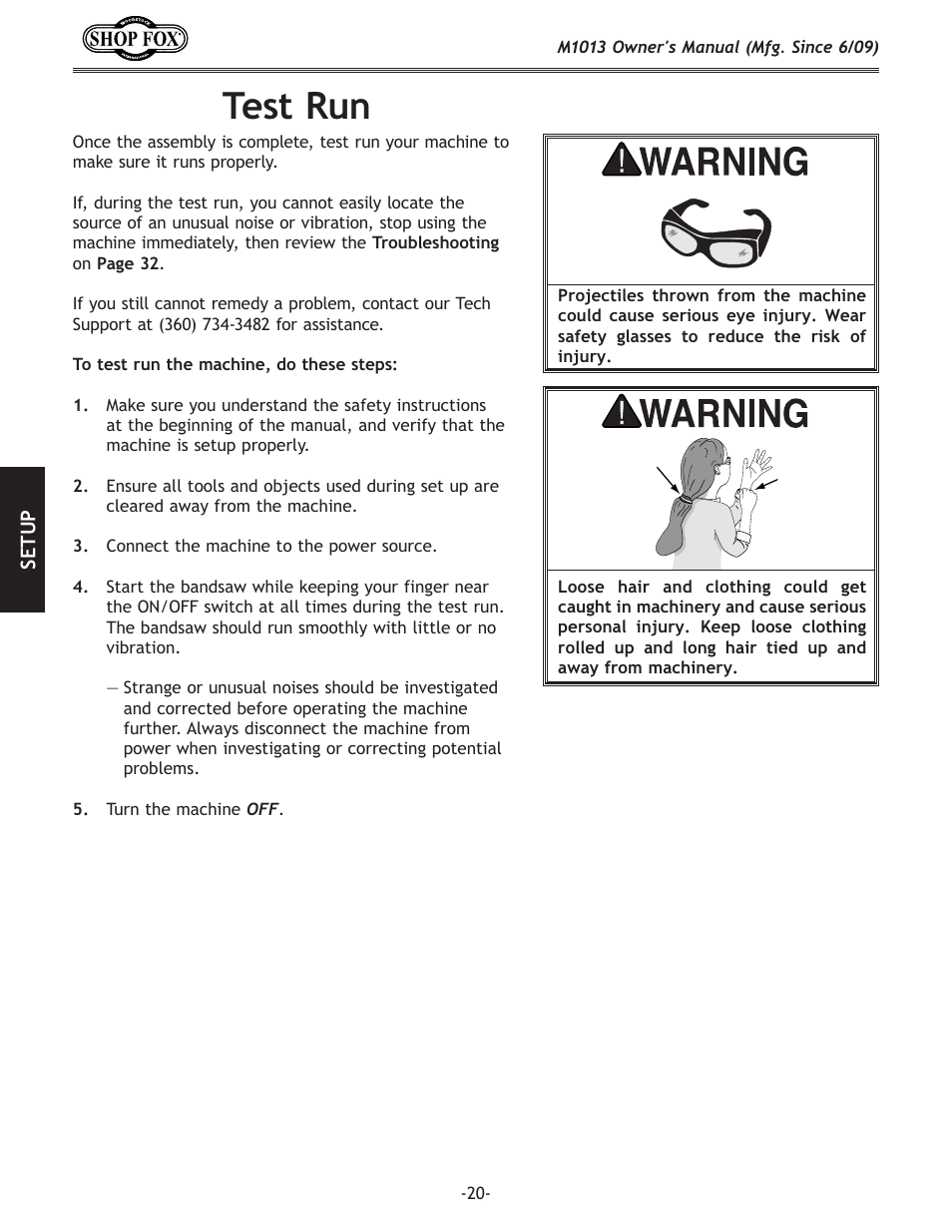 Test run | Woodstock M1013 User Manual | Page 22 / 48