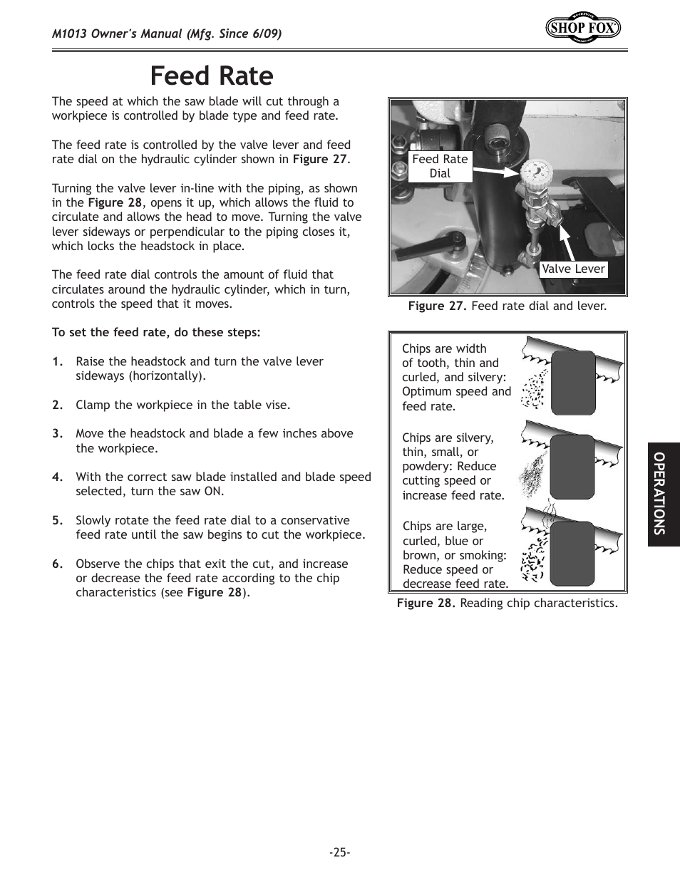 Feed rate | Woodstock M1013 User Manual | Page 27 / 48