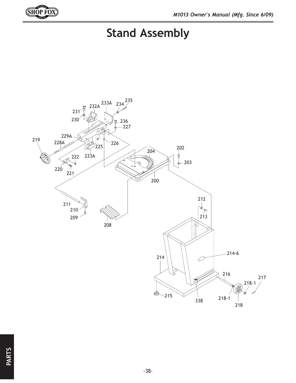 Stand assembly, Pa rt s | Woodstock M1013 User Manual | Page 40 / 48