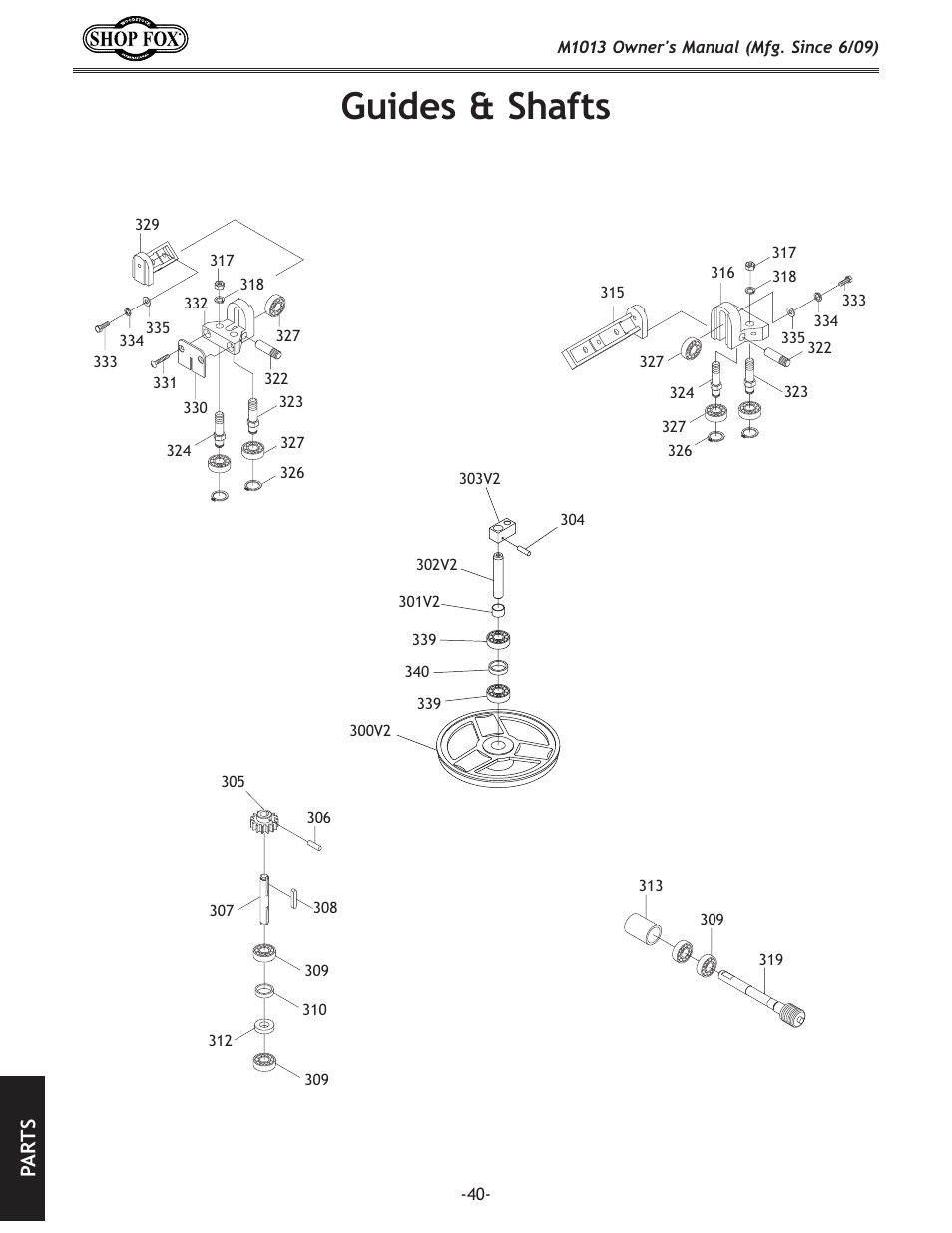 Guides & shafts, Pa rt s | Woodstock M1013 User Manual | Page 42 / 48