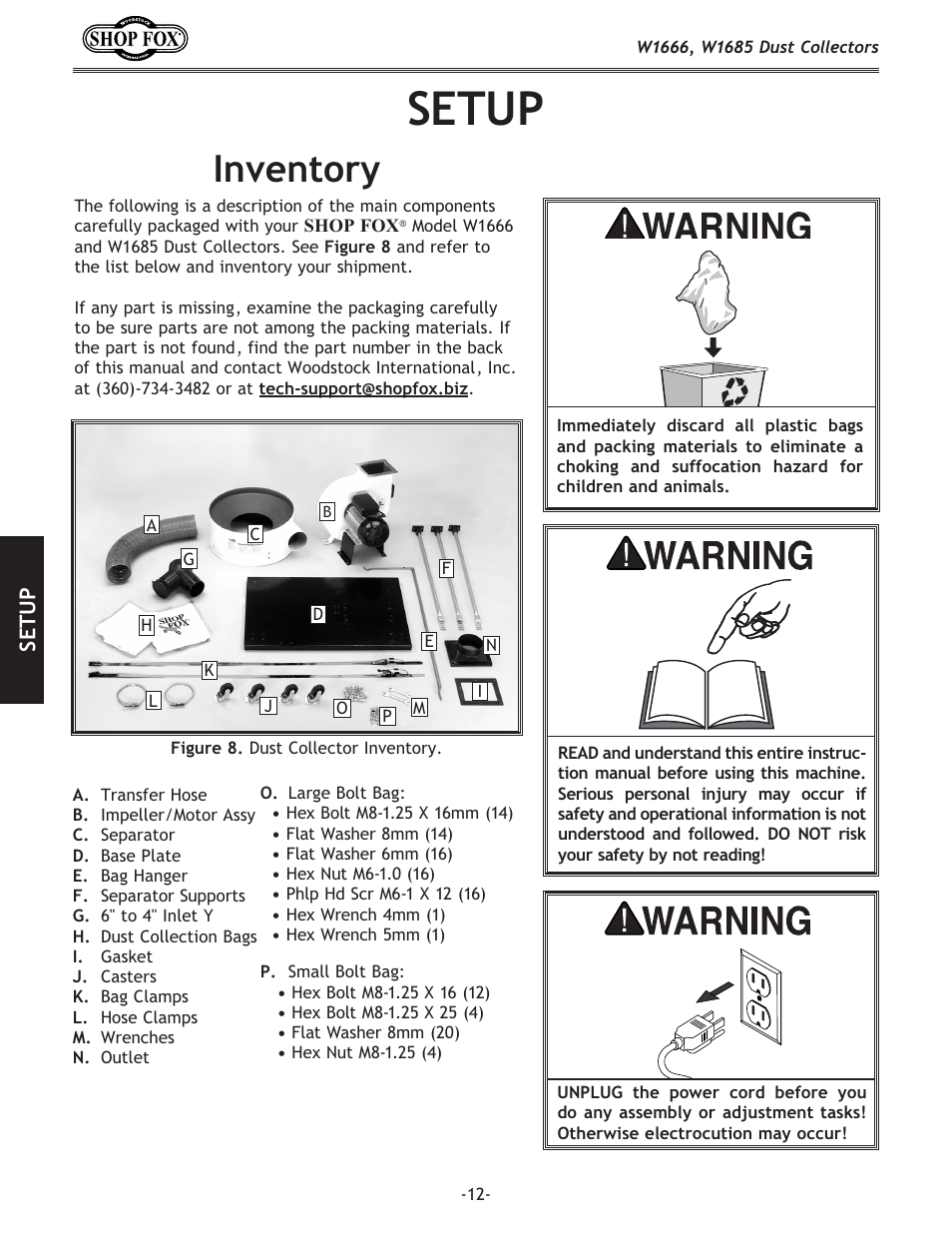 Setup, Inventory | Woodstock W1685 User Manual | Page 12 / 32