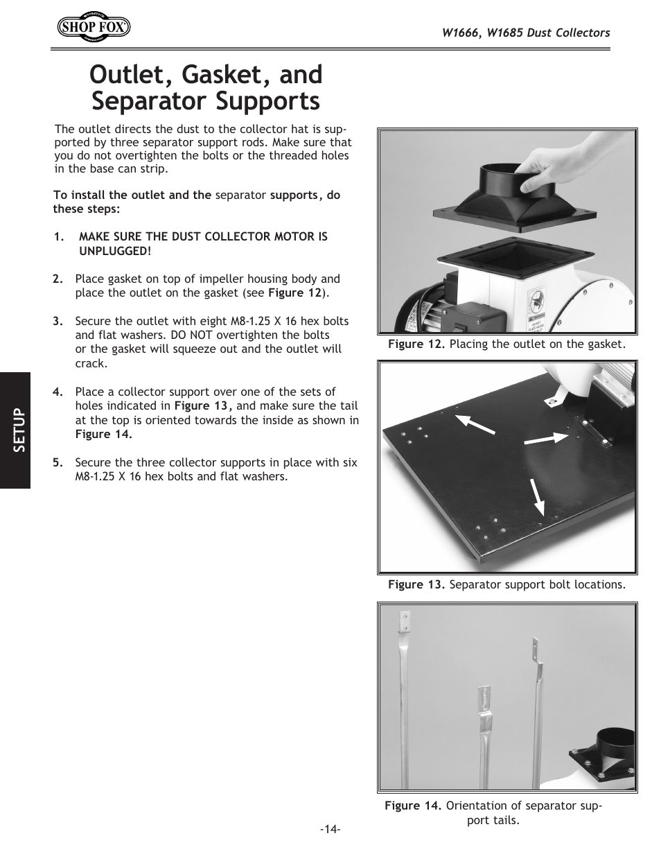 Outlet, gasket, and separator supports | Woodstock W1685 User Manual | Page 14 / 32