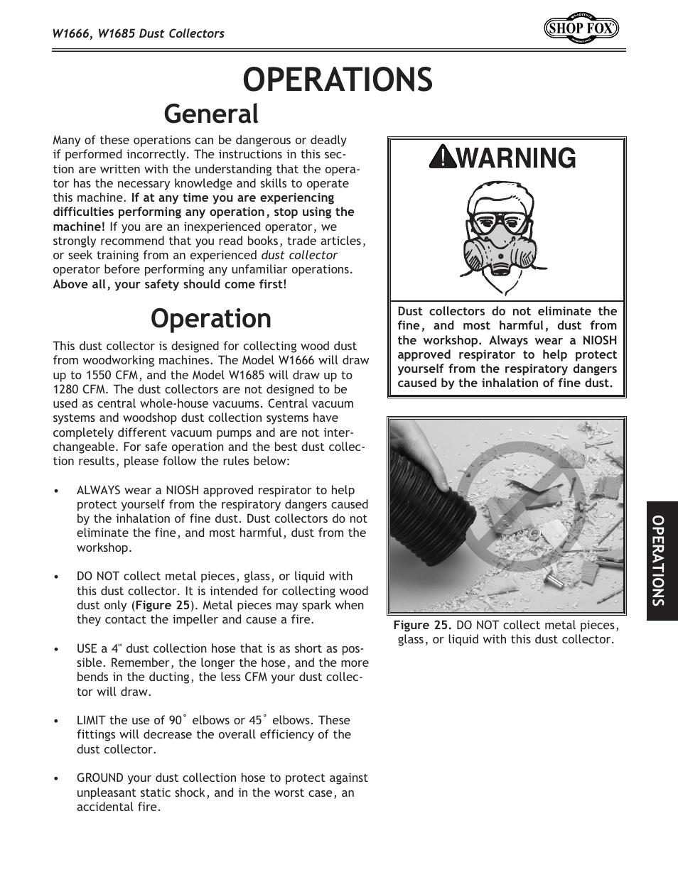 Operations, General, Operation | Woodstock W1685 User Manual | Page 19 / 32
