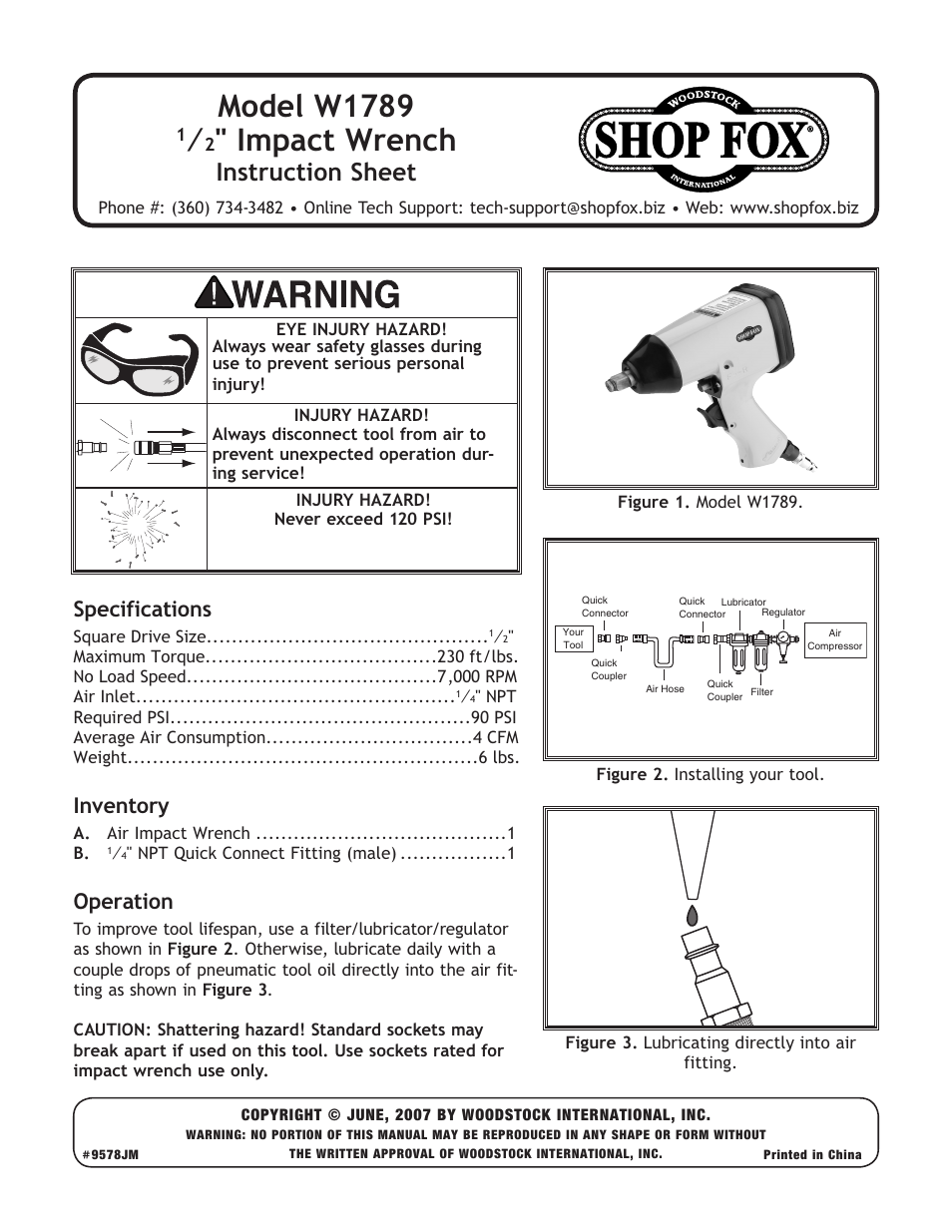 Woodstock SHOP FOX W1789 User Manual | 2 pages