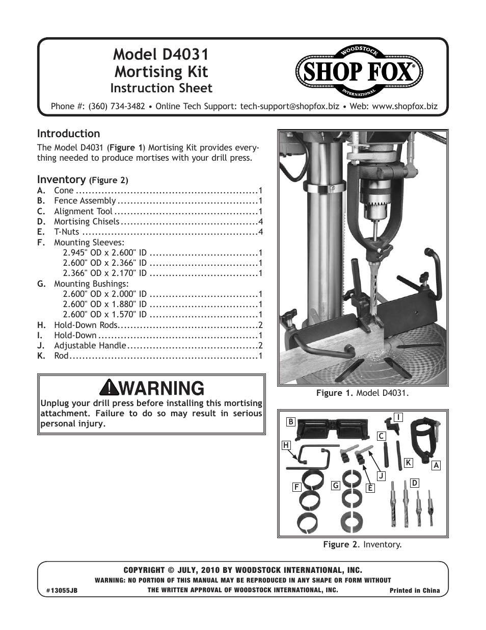 Woodstock SHOP FOX D4031 User Manual | 4 pages