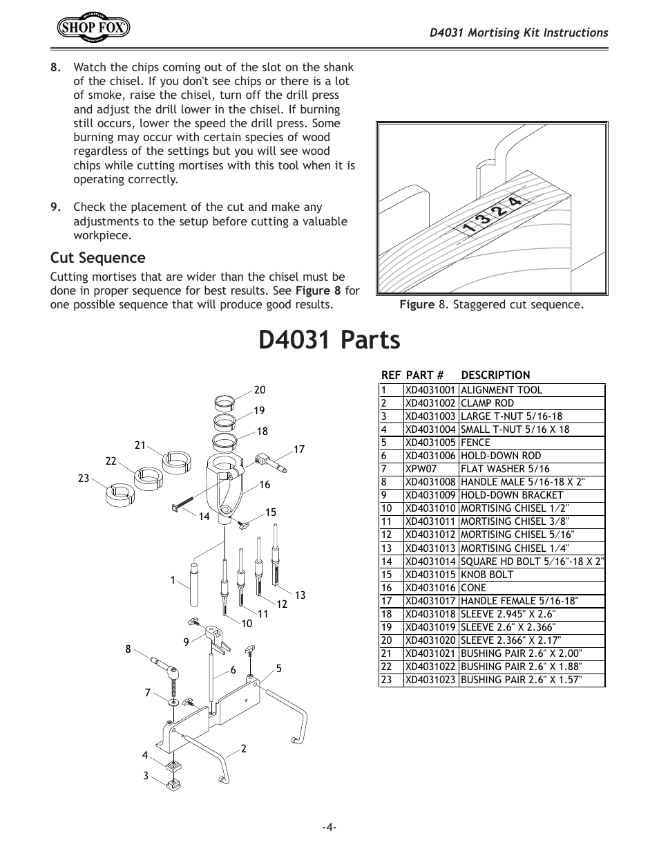 D4031 parts, Cut sequence | Woodstock SHOP FOX D4031 User Manual | Page 4 / 4